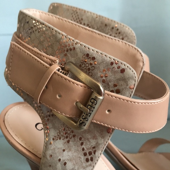 Guess nude color stiletto high heel ankle strap shoes size 8.5 glam sexy party - Picture 2 of 15